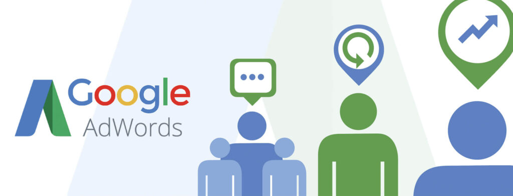 Google AdWords digital marketing illustration and icons.