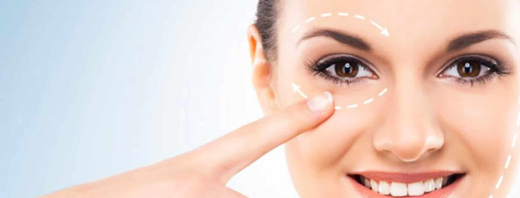 Close-up of woman indicating facial lines