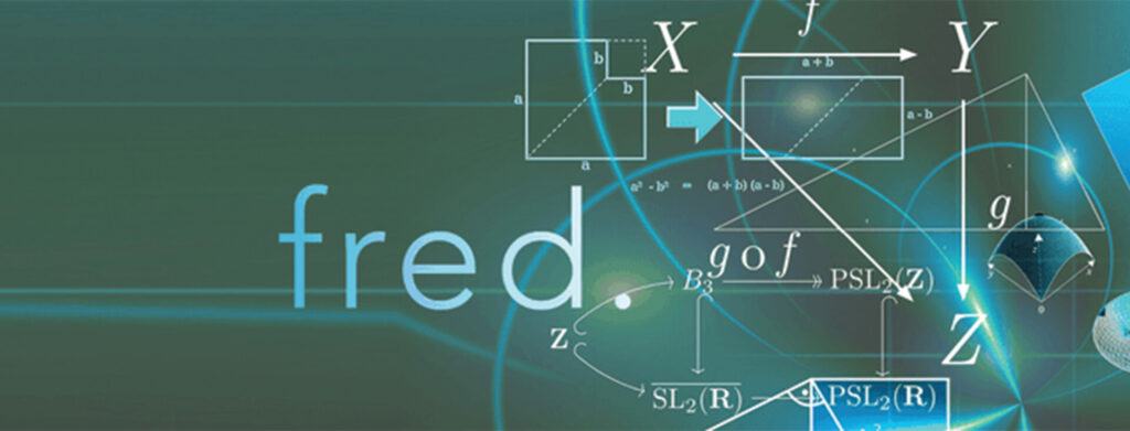 Abstract mathematical design with geometric shapes and formulas.