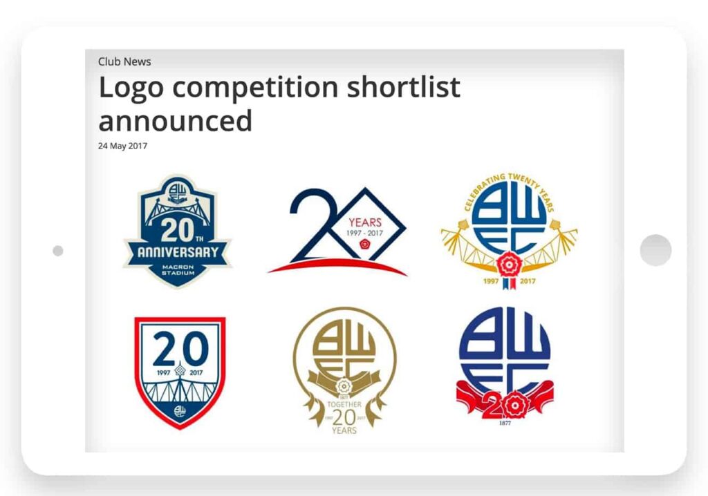 Fertile.Digital | Fertile Frog Wins Bolton Wanderers FC Logo Competition! Six shortlisted logos for anniversary competition announcement.
