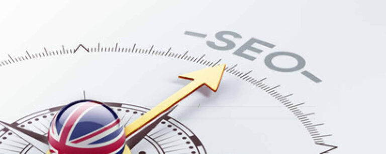 Compass pointing to SEO with Union Jack symbol.