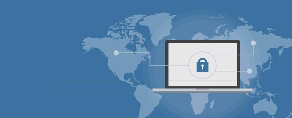 Laptop with lock icon representing global security.