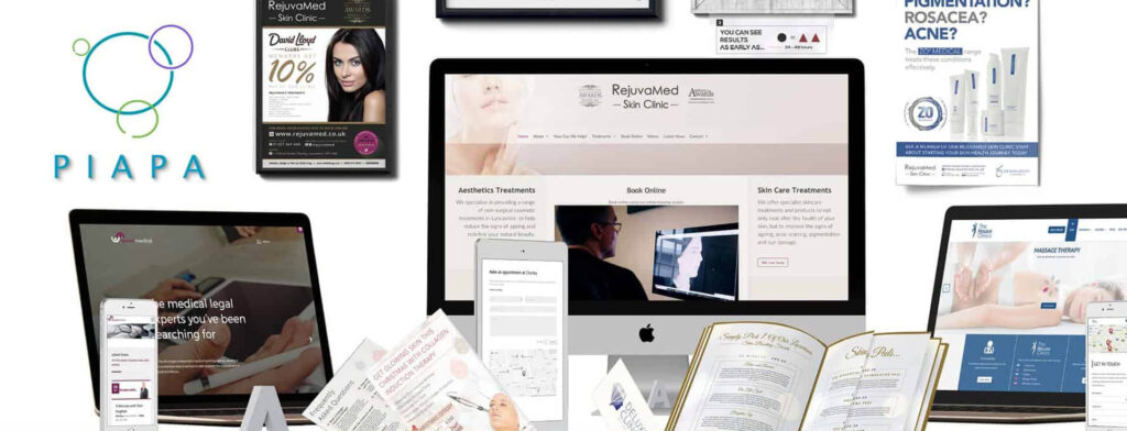 Various beauty clinic promotional materials and websites displayed.