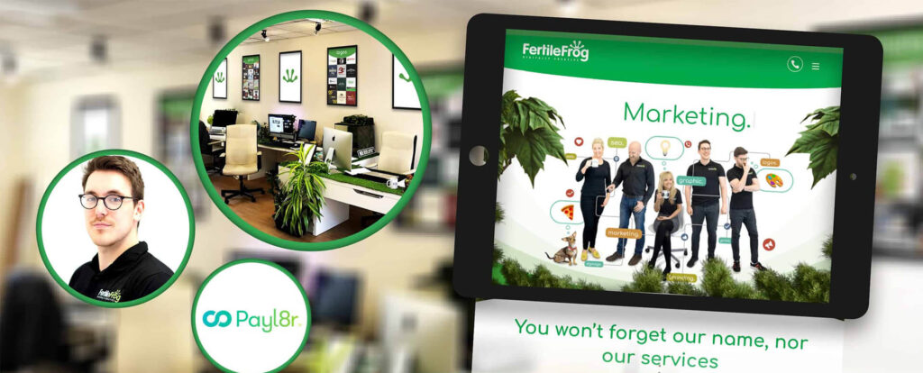 Digital marketing team and office workspace display.