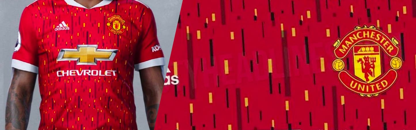 Manchester United red jersey with team logo and sponsor.