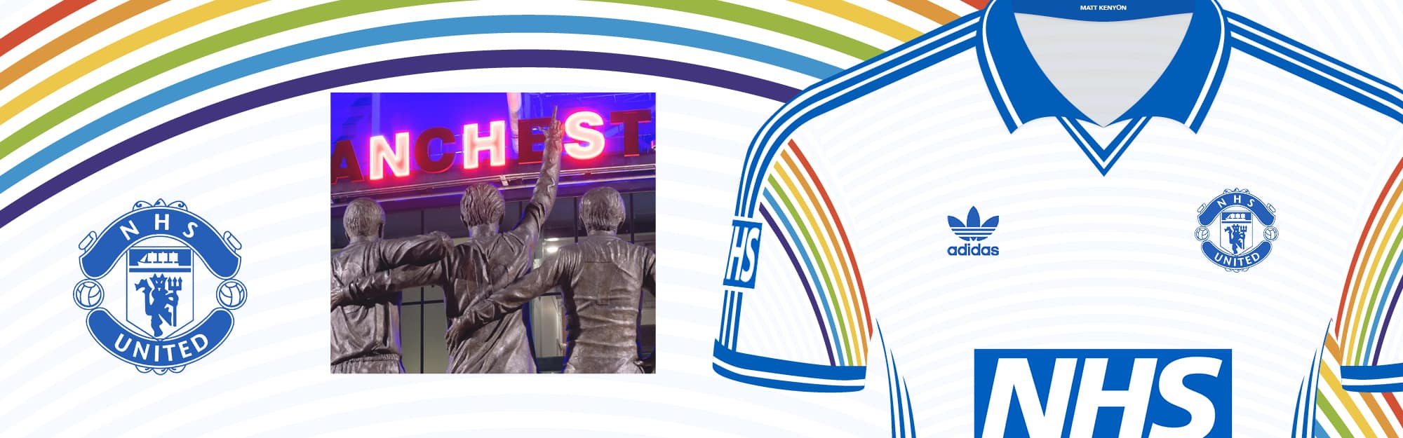 NHS United badge and rainbow-adorned football shirt