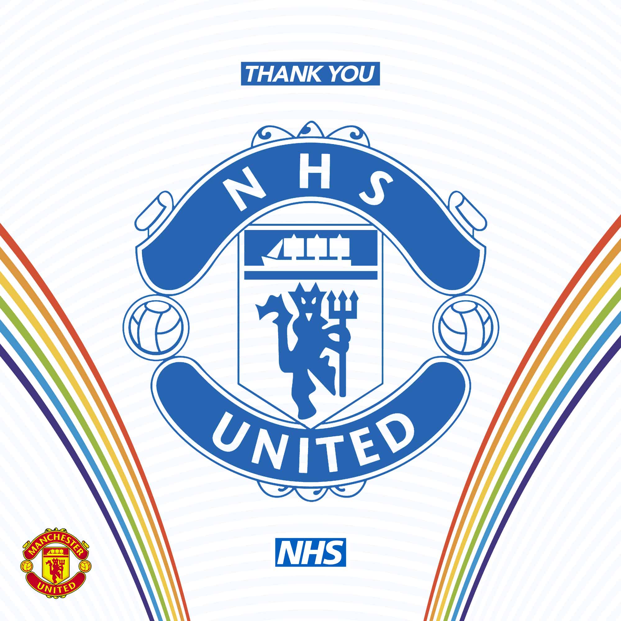 NHS thank you with Manchester United logo, rainbow design.