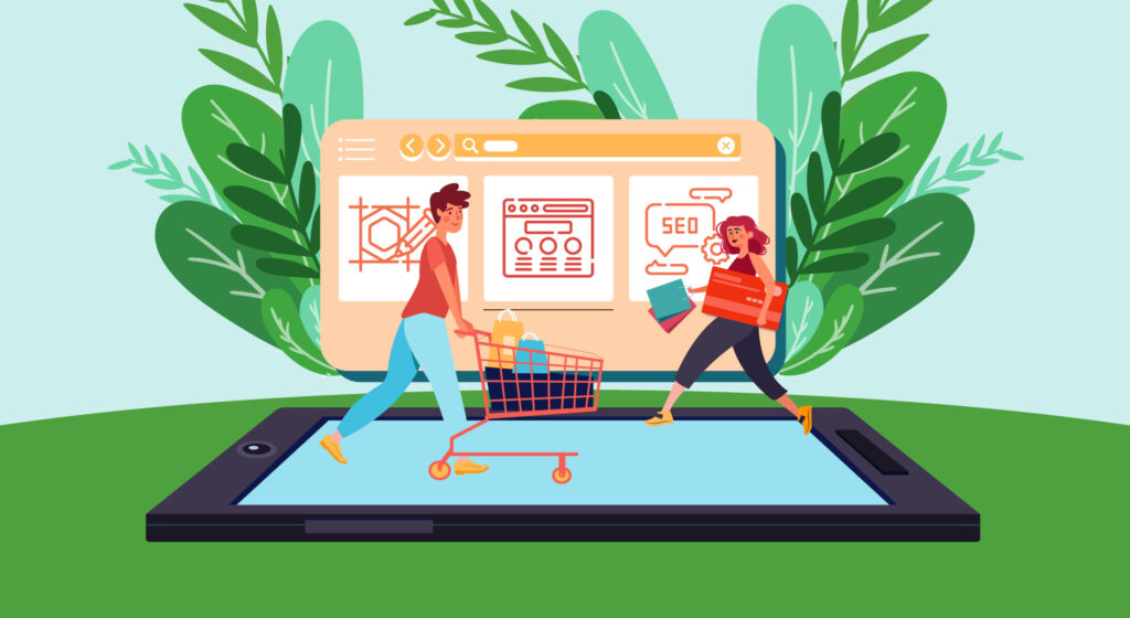 People shopping online with SEO concepts