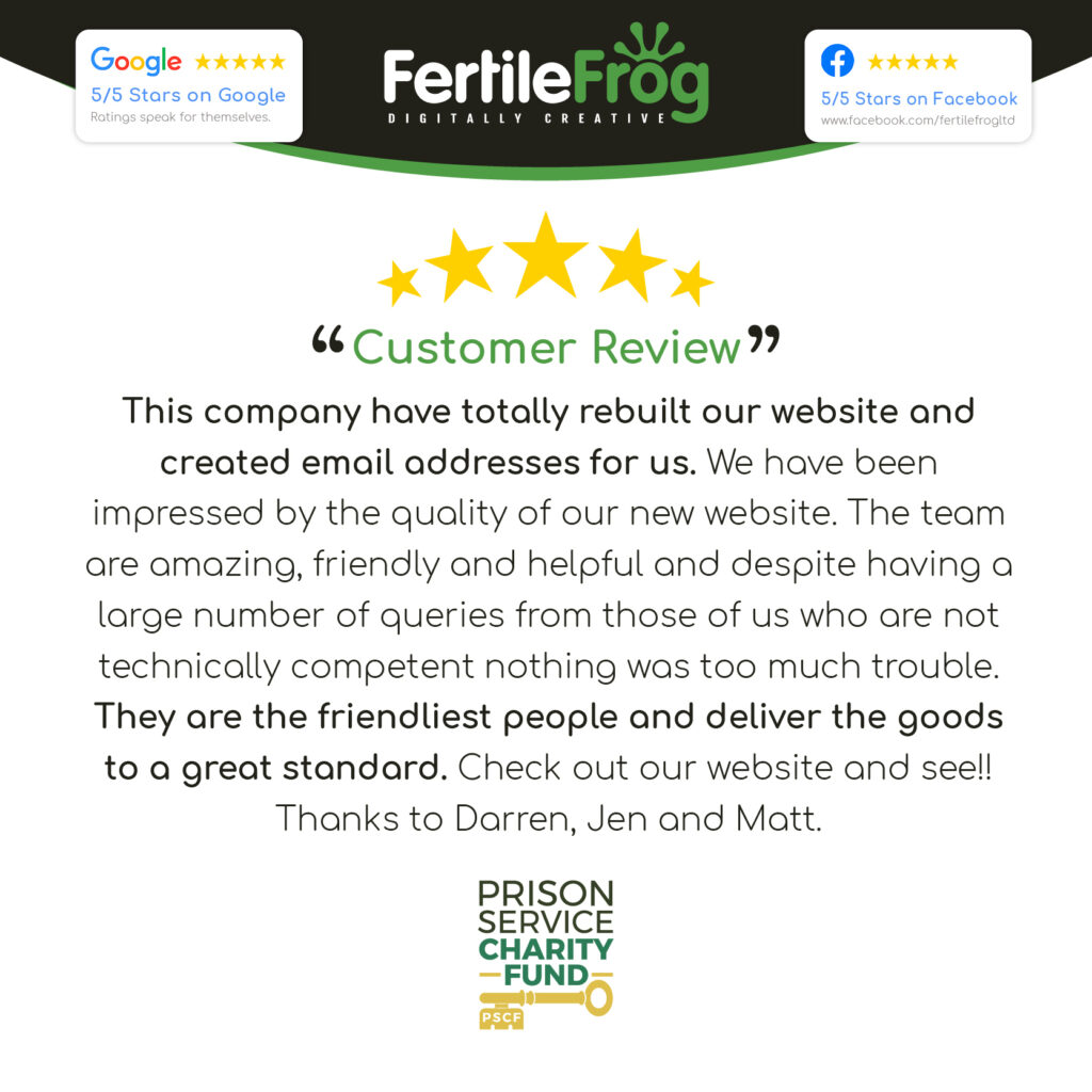 Customer review praising website rebuild by FertileFrog.