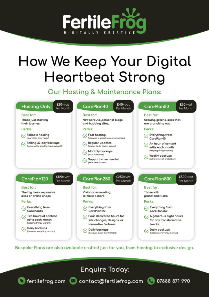 Fertile Frog hosting and maintenance plans overview.