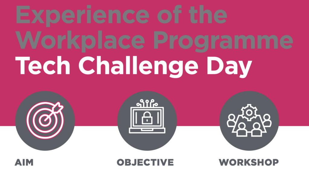 Tech Challenge Day: Aim, Objective, Workshop icons.