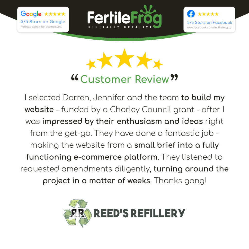 Customer review praising web development services.