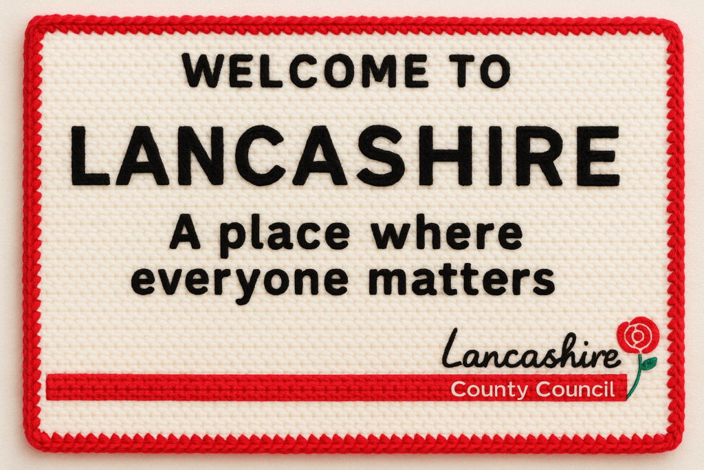 Lancashire welcome sign by County Council.