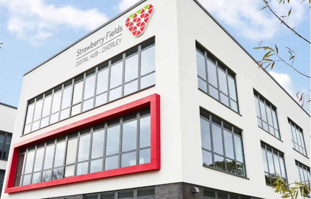 Strawberry Fields Digital Hub building exterior, Chorley.