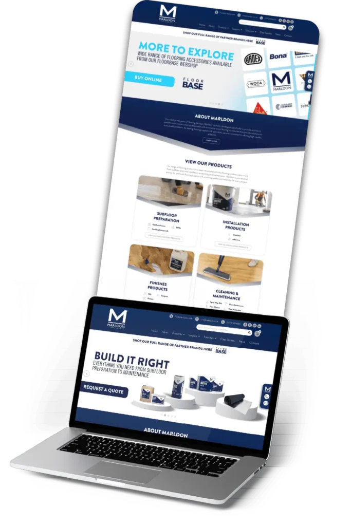 Marldon flooring accessories website on laptop and mobile.