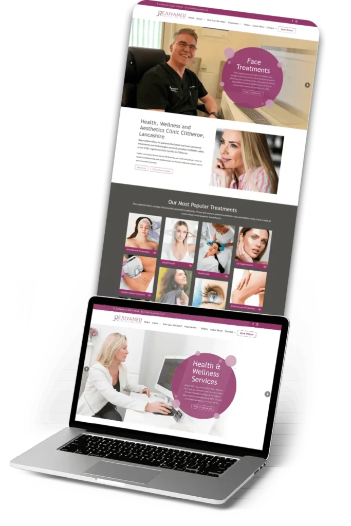 Health and wellness clinic website on screens.