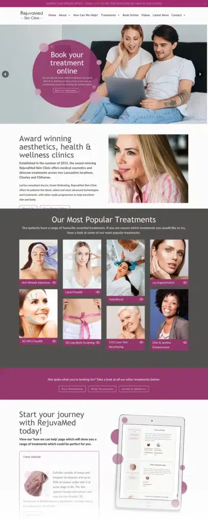 RejuvaMed Skin Clinic homepage with treatment options