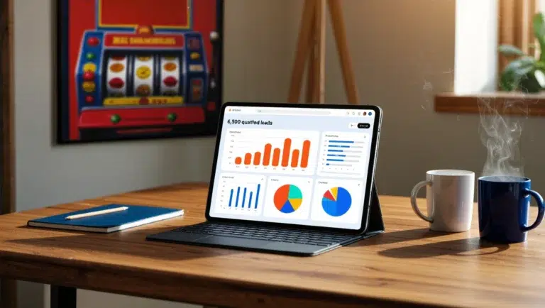 Tablet with sales dashboard on desk