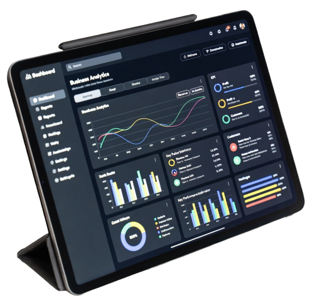Tablet displaying business analytics dashboard