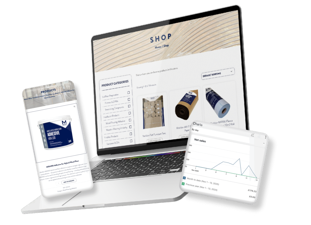 Online shop on laptop and mobile devices.