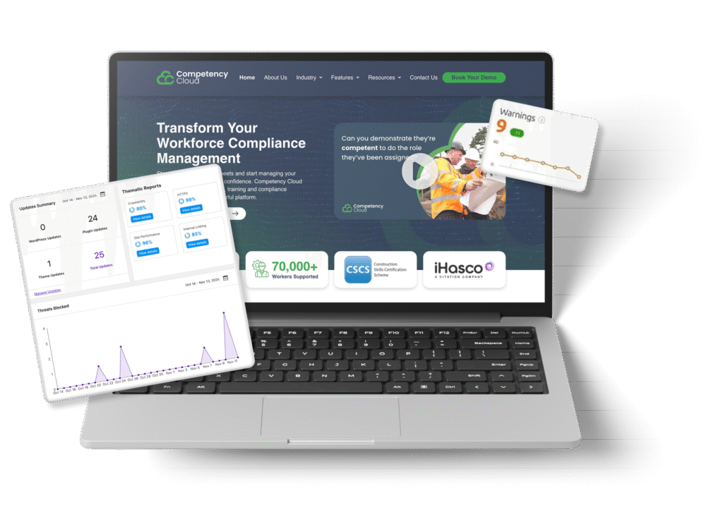 Laptop displaying Competency Cloud compliance management software.