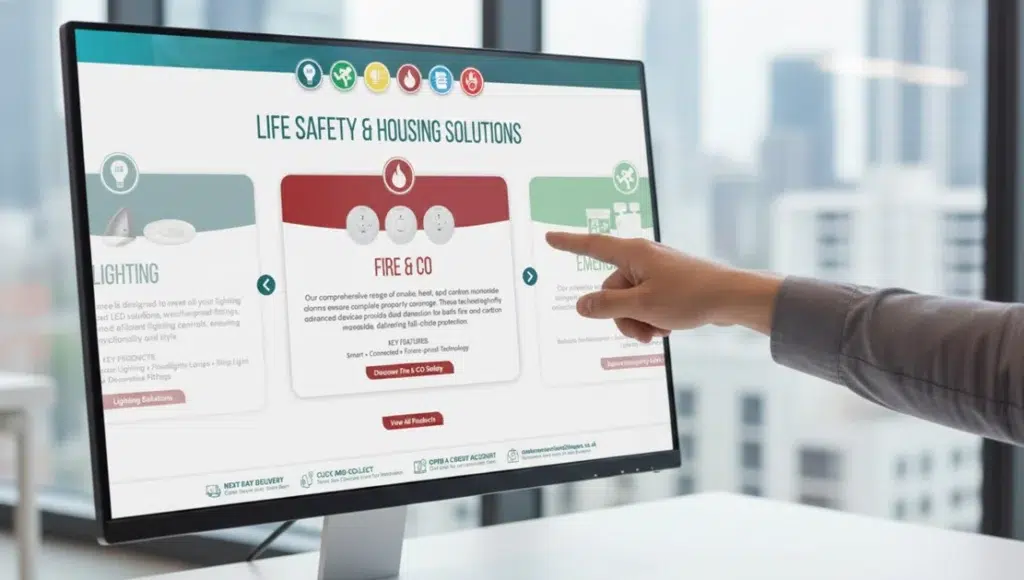 Person interacting with life safety solutions on screen.