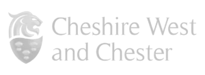 Cheshire West and Chester logo with lion emblem.