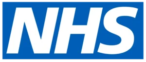 NHS logo with blue background