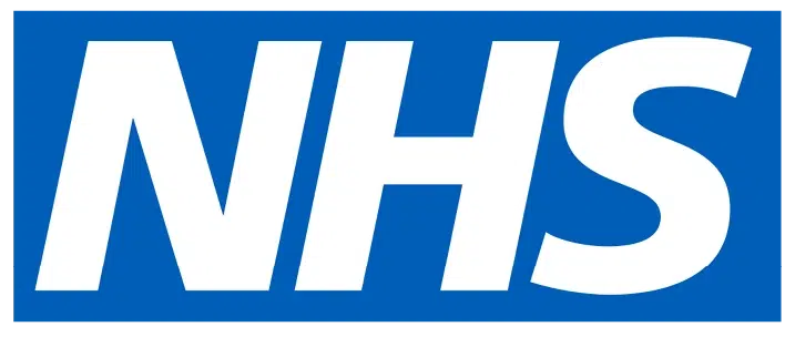 NHS logo with blue background