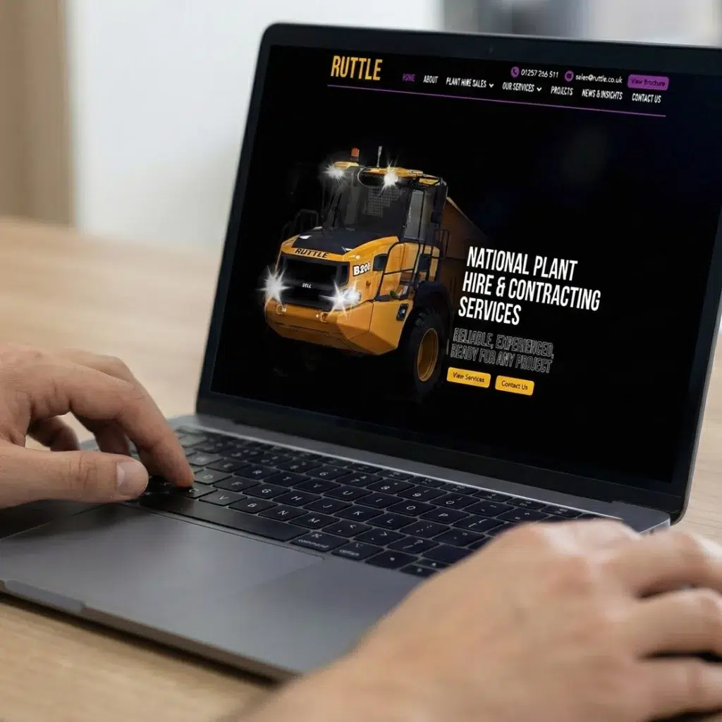 Laptop showing plant hire services website