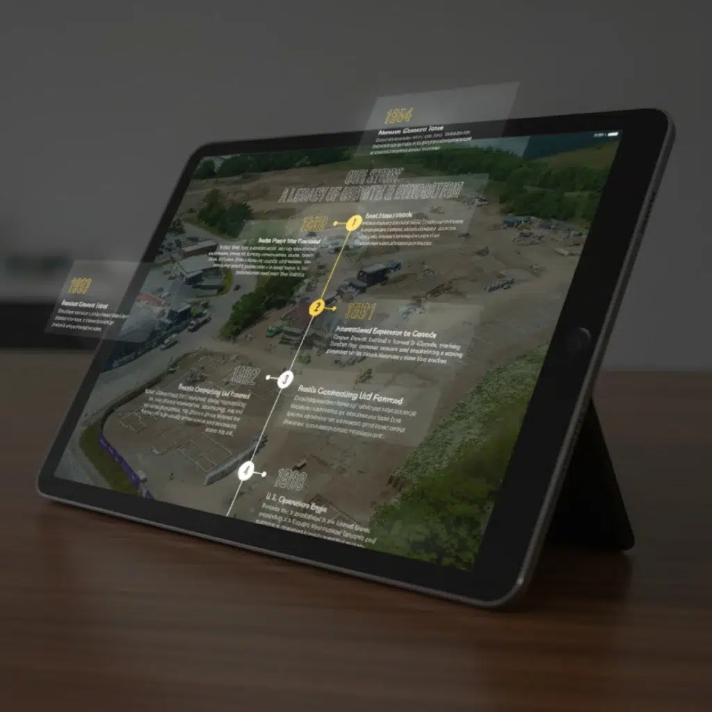 Timeline on tablet displaying industry history