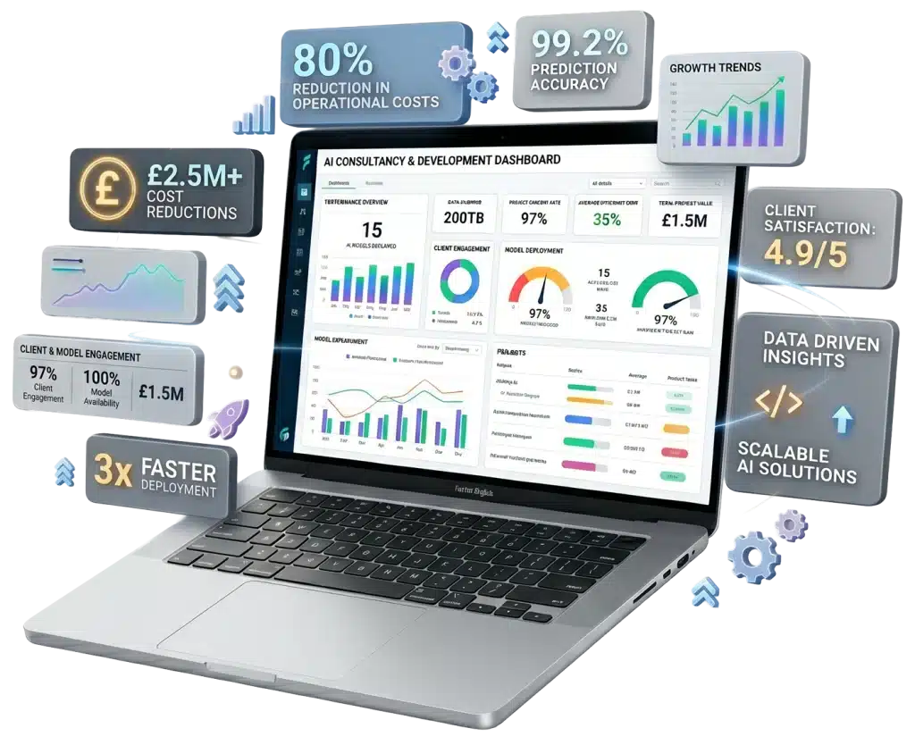 AI consultancy dashboard displaying analytics and performance metrics