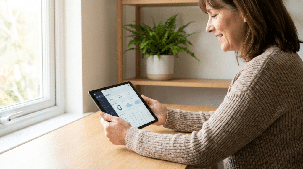 Small business owner reviewing a dashboard on a tablet